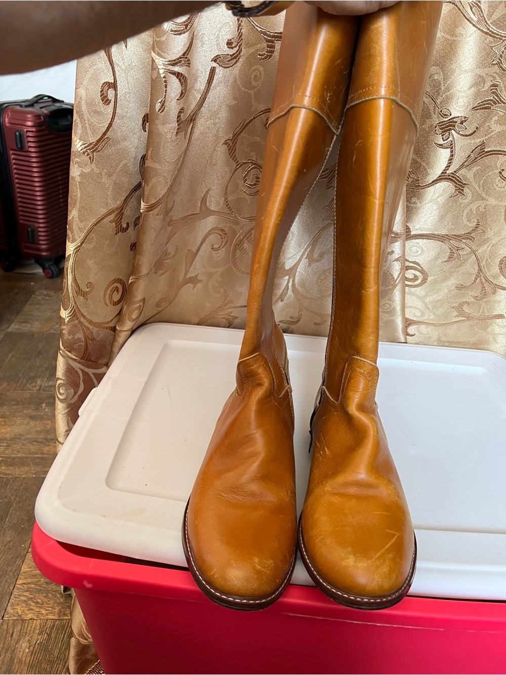 Size 9 Saddle Tan Leather Riding Boots | Silver Buckle Details | Like New - Picture 8 of 12